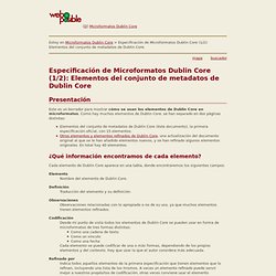 Especificación de Microformatos Dublin Core (1/2): Elementos del conjunto de metadatos de Dublin Core - Webposible