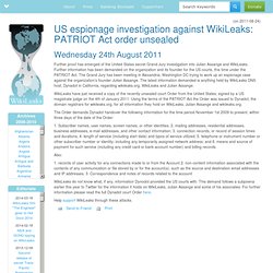 US espionage investigation against WikiLeaks: PATRIOT Act order unsealed