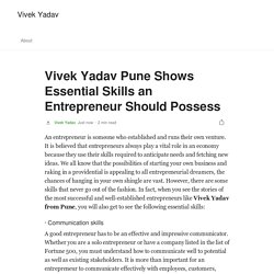 Vivek Yadav Pune Shows Essential Skills an Entrepreneur Should Possess