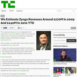 We Estimate Zynga Revenues Around $270M In 2009 And $240M In 2010 YTD