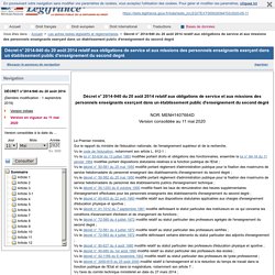 2014-940 du 20 août 2014 relatif aux obligations de service et aux missions des personnels enseignants exerçant dans un établissement public d'enseignement du second degré