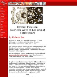 Eco - "Eternal Fascism: 14 Ways of Looking at a Blackshirt"