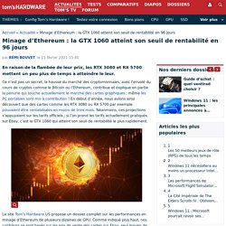 Minage d'Ethereum : la GTX 1060 atteint son seuil de rentabilité en 96 jours