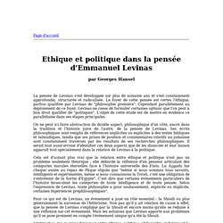 Ethique et politique dans la pens e d'Emmanuel Levinas