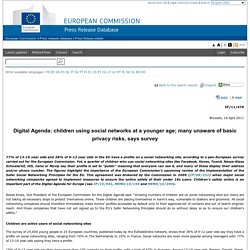 Digital Agenda: children using social networks at a younger age; many unaware of basic privacy risks, says survey