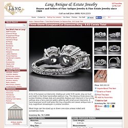 Three Stone European Cut Diamond Ring - 8.63 Carats Total - 10-1-2098 - Lang Antiques