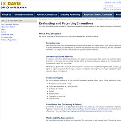 Evaluating and Patenting Inventions — Office of Research
