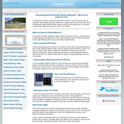Evaluating Solar PV Panels & Modules