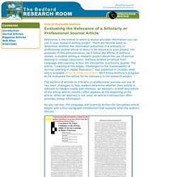 The Bedford Research Room: Evaluating the Relevance of a Scholarly or Professional Journal Article