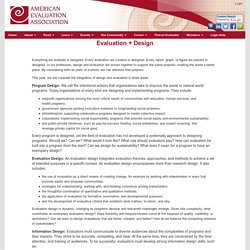 AEA - American Evaluation Association : Evaluation 2016: Evaluation + Design : Evaluation 2016 Theme