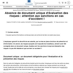 Absence de document unique d’évaluation des risques : attention aux sanctions en cas d’accident ! - Éditions Tissot