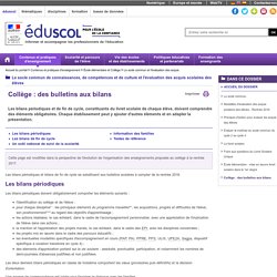 Le socle commun et l'évaluation des acquis - Collège : des bulletins aux bilans