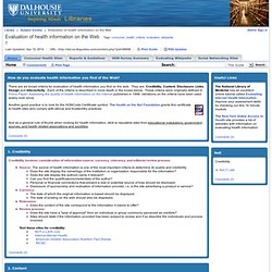Home - Evaluation of health information on the Web - Subject Guides at Dalhousie University
