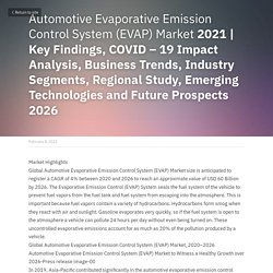 May 2021 Report on Global Automotive Evaporative Emission Control System (EVAP) Market Overview, Size, Share and Trends 2026