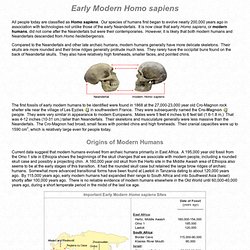 Evolution of Modern Humans:  Early Modern Homo sapiens