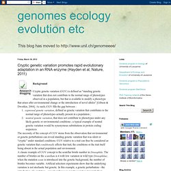Cryptic genetic variation promotes rapid evolutionary adaptation in an RNA enzyme (Hayden et al, Nature, 2011)