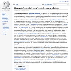 Theoretical foundations of evolutionary psychology