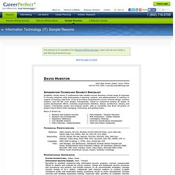 Monster.ca - CareerPerfect® - Information Technology (IT) Sample Resume
