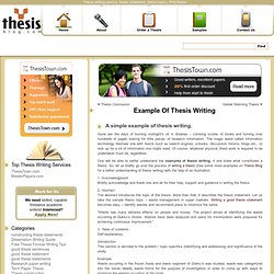 Thesis Writing Tips, Thesis Topics and Sample Theses.