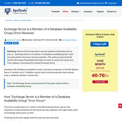 Exchange Server is a Member of a Database Availability Group: Error Fixed