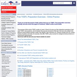 Free TOEFL Test Prep Exercises,Exam Course Examples,online material book USA UK Canada tutors