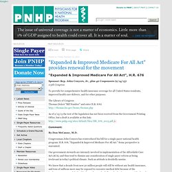 "Expanded & Improved Medicare For All Act" provides renewal for the movement