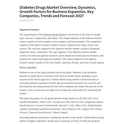Diabetes Drugs Market Overview, Dynamics, Growth Factors for Business Expansion, Key Companies, Trends and Forecast 2027 – Telegraph