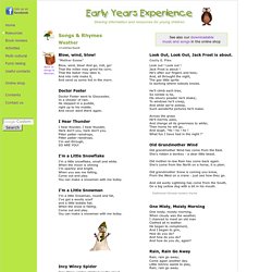 Early Years Experience songs for children - Weather theme - other themes include action, transport, food, nursery rhymes, animals, weather