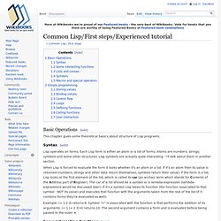 Common Lisp/First steps/Experienced tutorial - Wikibooks, open books for an open world