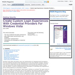 Custom Login Experiences: Credential Providers in Windows Vista