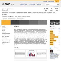 Survey of Academic Field Experiences (SAFE): Trainees Report Harassment and Assault