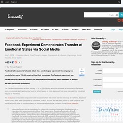 Facebook Experiment Demonstrates Transfer of Emotional States via Social Media