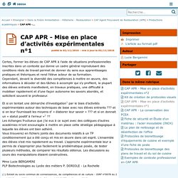 CAP APR - Mise en place d'activités expérimentales n°1 - Sciences Biologiques et Sciences Sociales Appliquées (SBSSA)