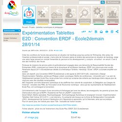 Expérimentation Tablettes E2D : Convention ERDF - Ecole2demain 28/01/14