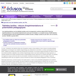 Apprendre avec des tablettes tactiles, des TNI - Tablettes tactiles : retours d'expérimentations et potentialités pédagogiques