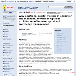 Why emotional capital matters in education and in labour? toward an Optimal exploitation of human capital and knowledge management