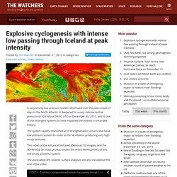 Explosive cyclogenesis with intense low passing through Iceland at peak intensity