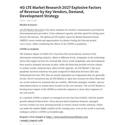 4G LTE Market Research 2027 Explosive Factors of Revenue by Key Vendors, Demand, Development Strategy – Telegraph