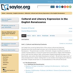 ENGL202: Cultural and Literary Expression in the English Renaissance