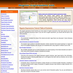 Regular Expressions Tutorial Table of Contents