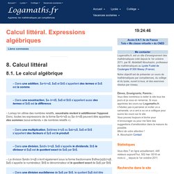 Calcul littéral. Expressions algébriques. - Logamaths.fr