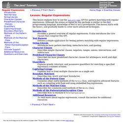 Lesson: Regular Expressions (The Java™ Tutorials > Essential Classes)