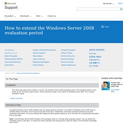 Comment faire pour allonger la période d'évaluation de Windows Server 2008