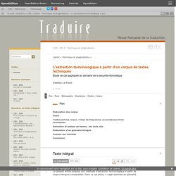 L’extraction terminologique à partir d’un corpus de textes techniques