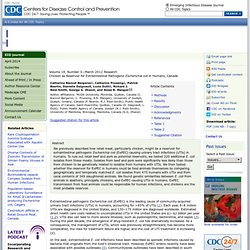 CDC EID – MARS 2012 - – Au sommaire notamment : Chicken as Reservoir for Extraintestinal Pathogenic Escherichia coli in Humans,
