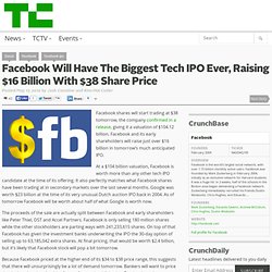 Facebook Will Have The Biggest Tech IPO Ever, Raising $16 Billion With $38 Share Price