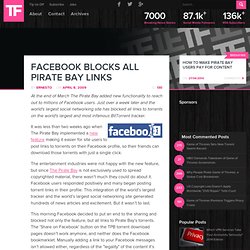 Facebook Blocks All Pirate Bay Links