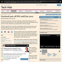 Facebook puts off IPO until late 2012