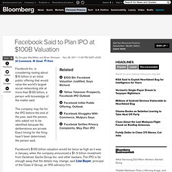 Facebook Said to Plan $10 Billion IPO