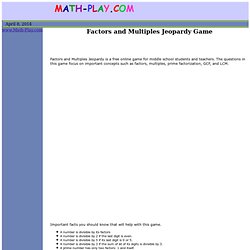 Factors and Multiples Jeopardy Game